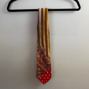 Lord & Taylor Red and Gold Striped Paisley Tie